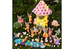 GGSTDDUP 70 Pcs Fairy Garden House Resin Kit Glowing Tree House Miniature Garden Fairy Animals Decor Mini Landscape Ornaments