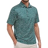 BOGEKING Mens Golf Shirts Short Sleeve Print Dry Fit Moisture Wicking Performance Polo Shirt