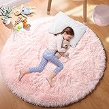 PAGISOFE Pink Round Area Rugs for Girls Bedroom, Soft Fluffy Shaggy Circle Rugs for Kids Bedroom Girls Room,Plush Cute Fuzzy 
