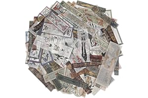 TENARE 120 Pieces Vintage Scrapbook Washi Stickers Antique Decorative Planner Journal Decals Retro DIY Self-Adhesive Washi Paper Stickers for Photo Albums Cards DIY Projects(Flower, Title, Book)