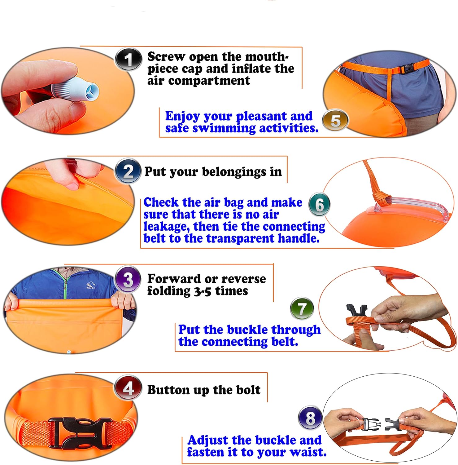 MARJAQE Swim Buoy for Open Water Swimmers Triathletes Kayakers Snorkelers, Swim Float and Drybag for Open Water Swim Buoy Float for Safer Swim Training (Orange) : Sports & Outdoors