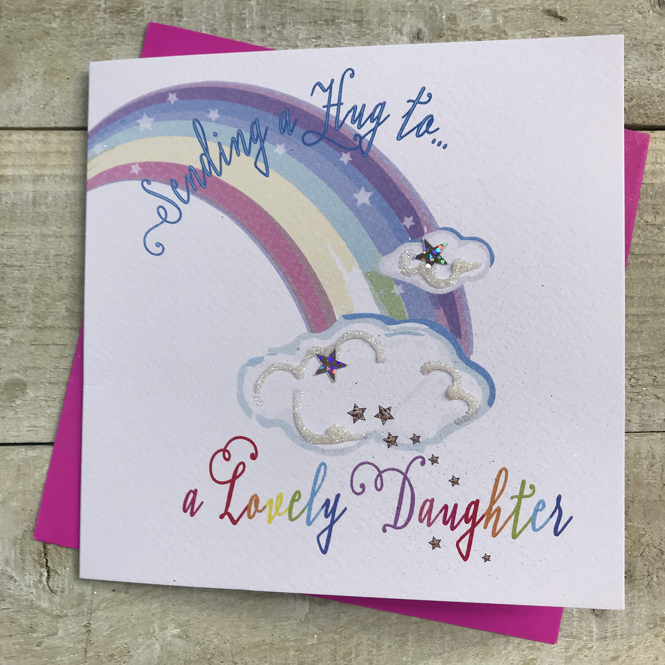 WHITE COTTON CARDS Sending a hug to a lovely Daughter card - Get well soon card DT197, 16cm x 16cm