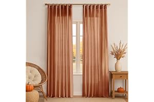 XTMYI Fall Curtains for Living Room,Back Tab Hooks Pleated Linen Sheer Burnt Orange Curtains 96 Inches Long for Bedroom Set 2