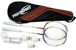 Pro Impact Badminton Racket Set - Lightweight Aluminum Head Rackets with Steel Shaft, Feather Shuttlecocks, Durable Carrying Case - Perfect for Outdoor Games, Adults, Kids, and Family Fun