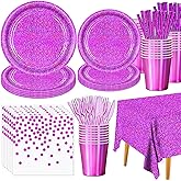 161Demon Hunter Holographic Laser Tablewares Kit, Pink Sparkling Iridescent Grad Decor for 20 Guests-Purple Party Supplies Paper Plates Napkins Cups Cultery for Birthday Wedding Graduation Bachelor