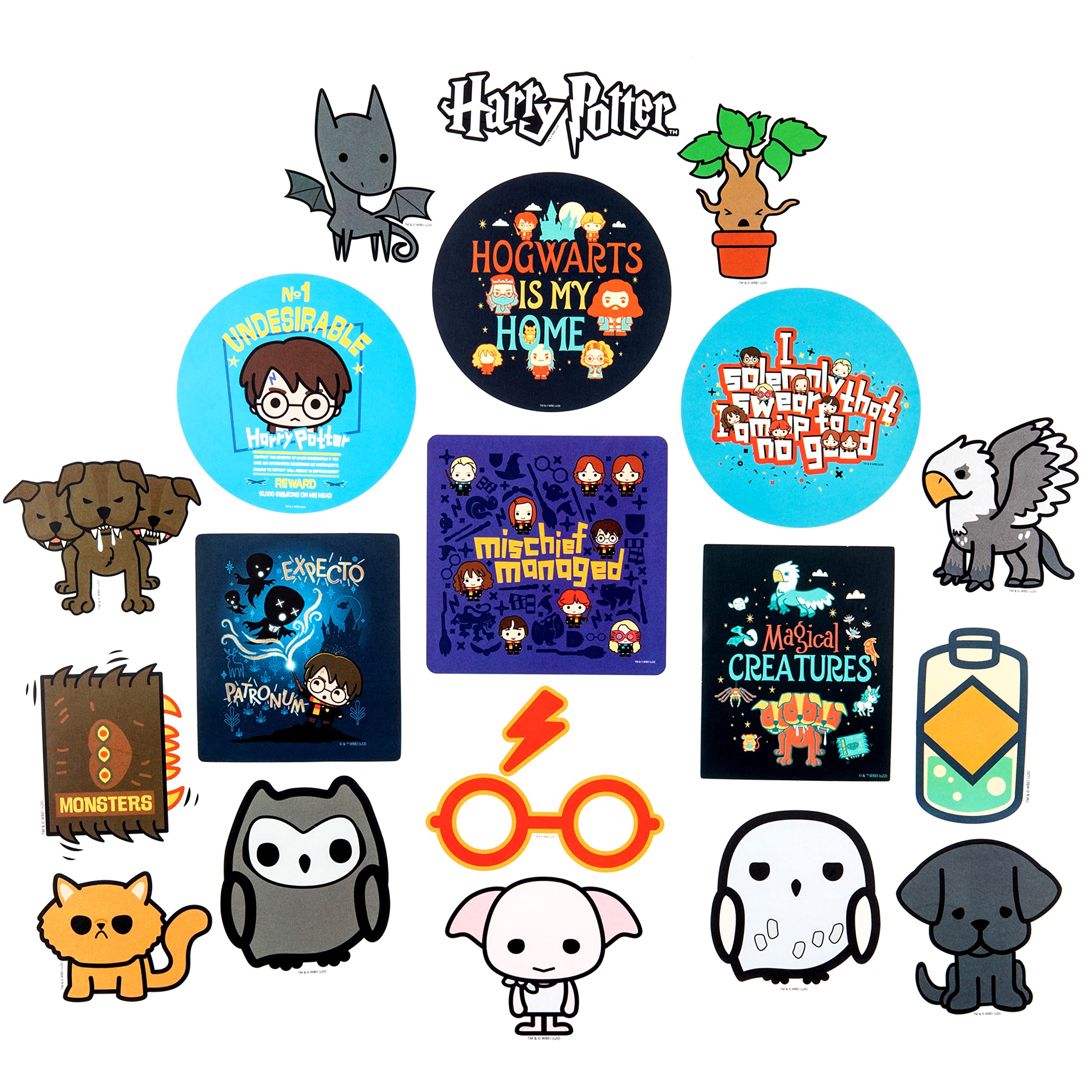 Conquest Journals Harry Potter Chibi Vinyl Decal Stickers, Set of Unique Sticker Decals, 5 Holograms, Waterproof, UV & Scratch Resistant, Great for Gadgets, Officially Licensed (White Vinyl, 60-Pack)