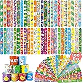 100Pcs Easter Slap Bracelets, Easter Basket Stuffers Party Favors Snap Wristbands for Kids Egg Fillers Gifts Exchange Gifts, Egg Hunt Event, Classroom Prizes, School Supplies