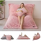 MAXYOYO Giant Bean Bag Chair with Pillow, 3 in 1 Convertible Bean Bag Chair for Adults with Removable Cover, Floor Cushion Stuffed Floor Lounger for Living Room Bedroom, Pink