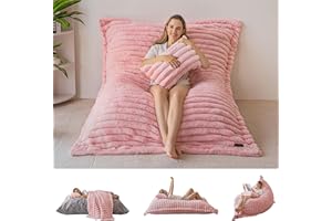 MAXYOYO Giant Bean Bag Chair with Pillow, 3 in 1 Convertible Bean Bag Chair for Adults with Removable Cover, Floor Cushion Stuffed Floor Lounger for Living Room Bedroom, Pink