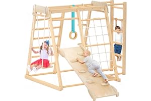 Wofafa Jungle Gym, Toddler Climbing Toys, Indoor Playground Climbing Toys for Toddlers, Montessori Style Playground Sets for Backyards with Slide, Climbing Wall, Rope Wall Climber, Monkey Bars, Swing