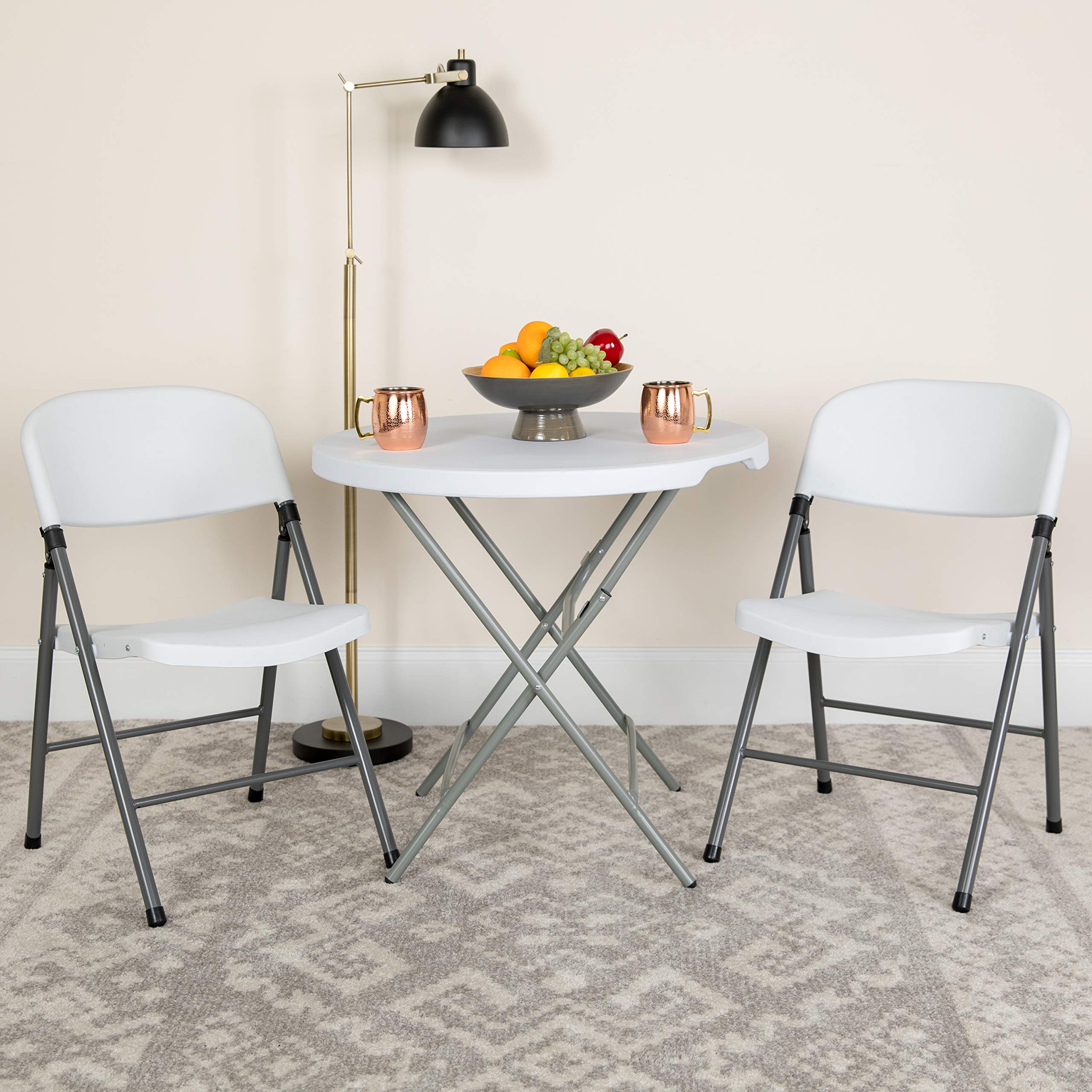 EMMA + OLIVER 2 Pack Granite White Plastic Folding Chair with Charcoal Frame