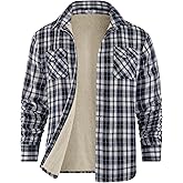 COOFANDY Men's Sherpa Lined Flannel Shirt Jacket Long Sleeve Button Up Fleece Plaid Shirts