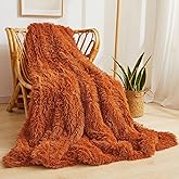 XeGe Luxury Faux Fur Throw, Burnt Orange Soft 50x60 Fluffy Blanket, Shaggy Plush Decorative Couch Throw, Cute Furry Fuzzy Blanket for Sofa Bed, Burnt Orange