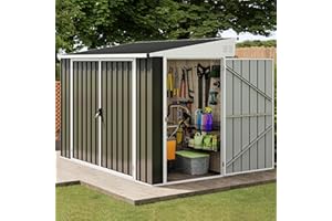 DWVO Large Metal Outdoor Storage Shed, 8x4ft Heavy Duty Garden Shed with 3 Lockable Doors & Air Vent & Sloped Roof, Waterproof Storage Shed for Bike, Garbage Can, Lawnmower, Garden Tool, Dark Gray