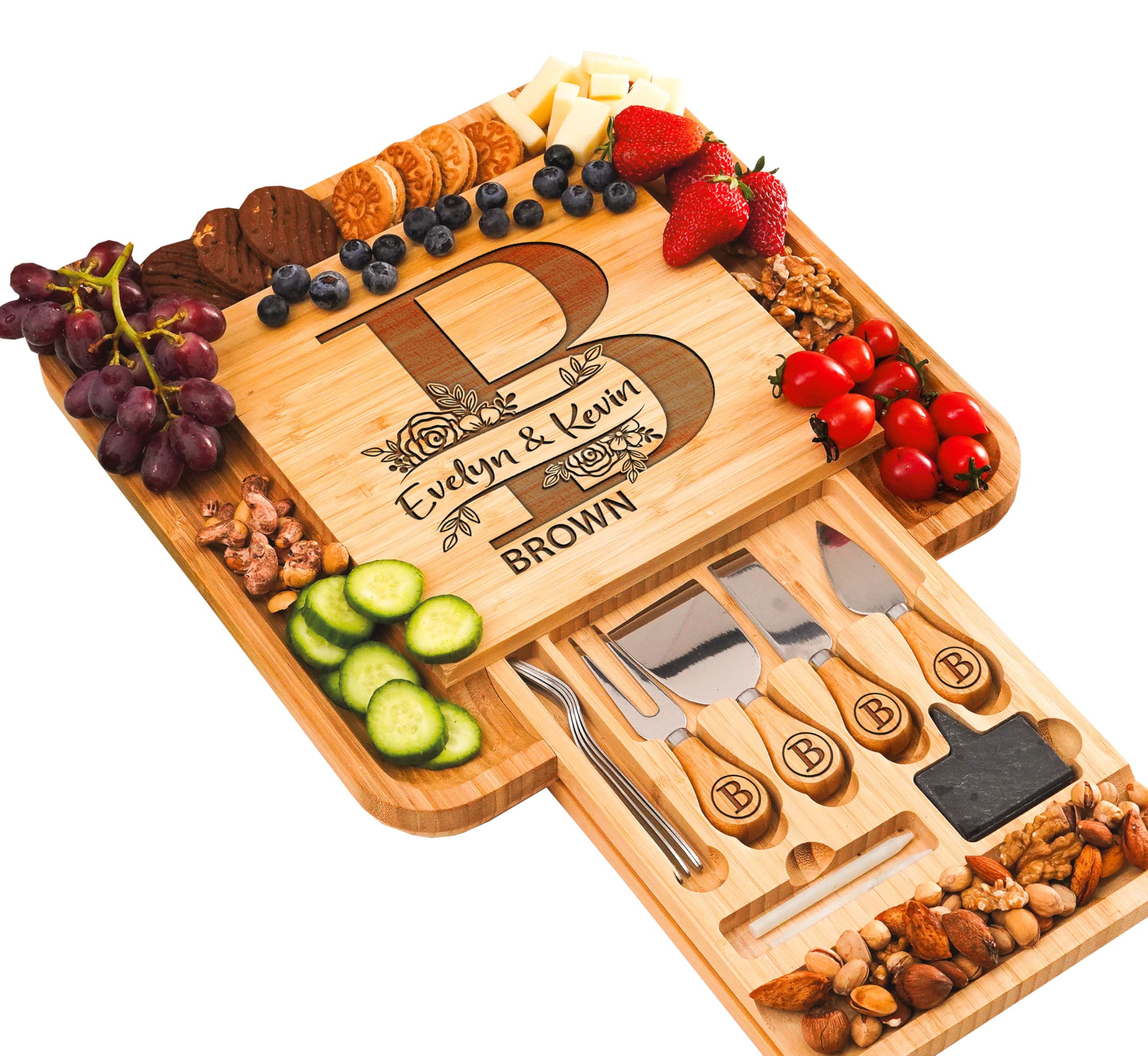 Personalized Charcuterie Board Gifts Set, Custom Large Cheese Board, Charcuterie Board for Wedding, Anniversary, Birthday, Housewarming, Engagement, Party, New Home Gift Couple, Fathers Day, Christmas Image