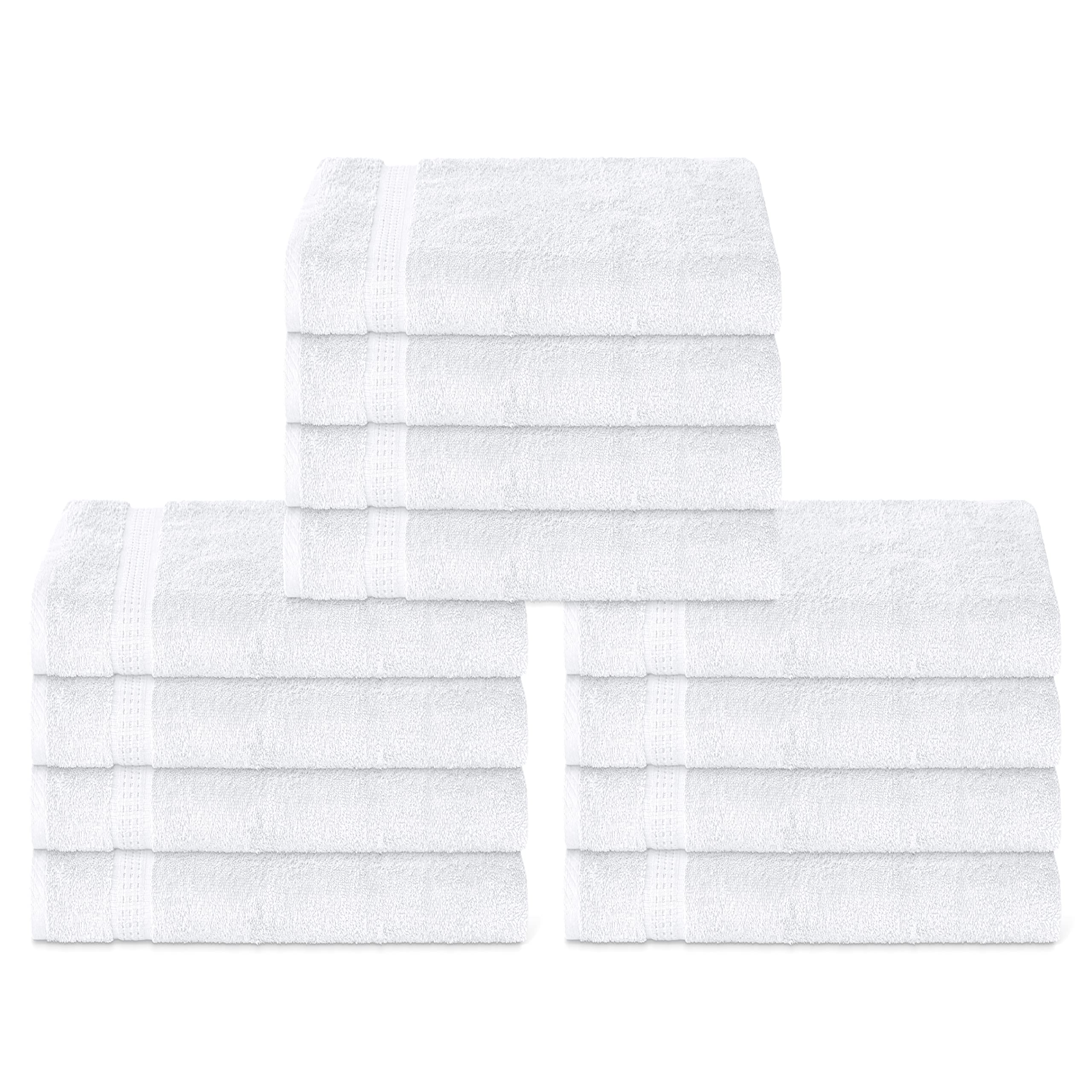Panzy 12 or 24 Cotton Washcloths Set - 30 x 30 cm, White - 100% Ring Spun Cotton, Premium Quality Flannel Face Cloths, Highly Absorbent and Soft Feel Fingertip Towels (White, 12)