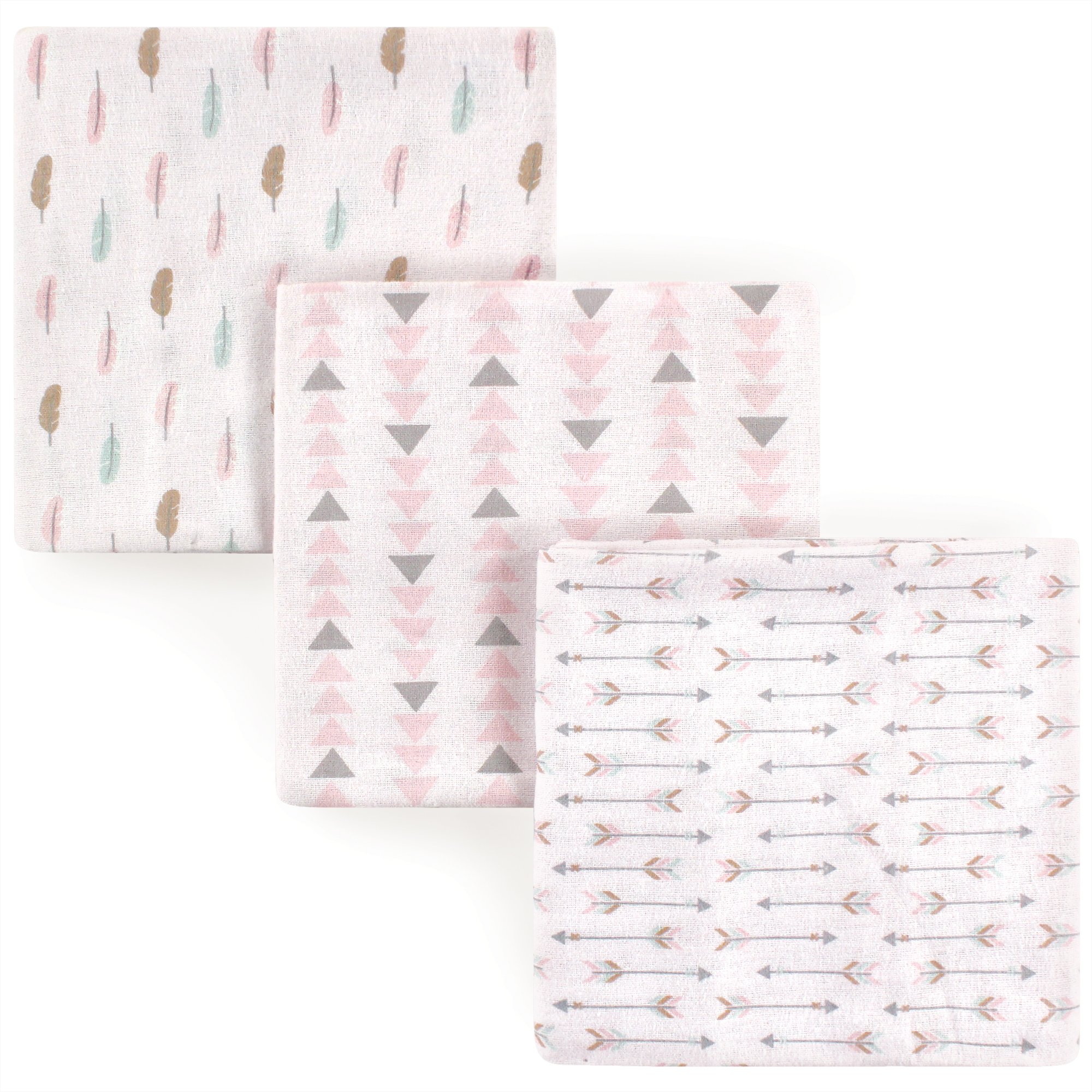 Luvable Friends Unisex Baby Cotton Flannel Receiving Blankets, Girl Feathers 3-Pack, One Size