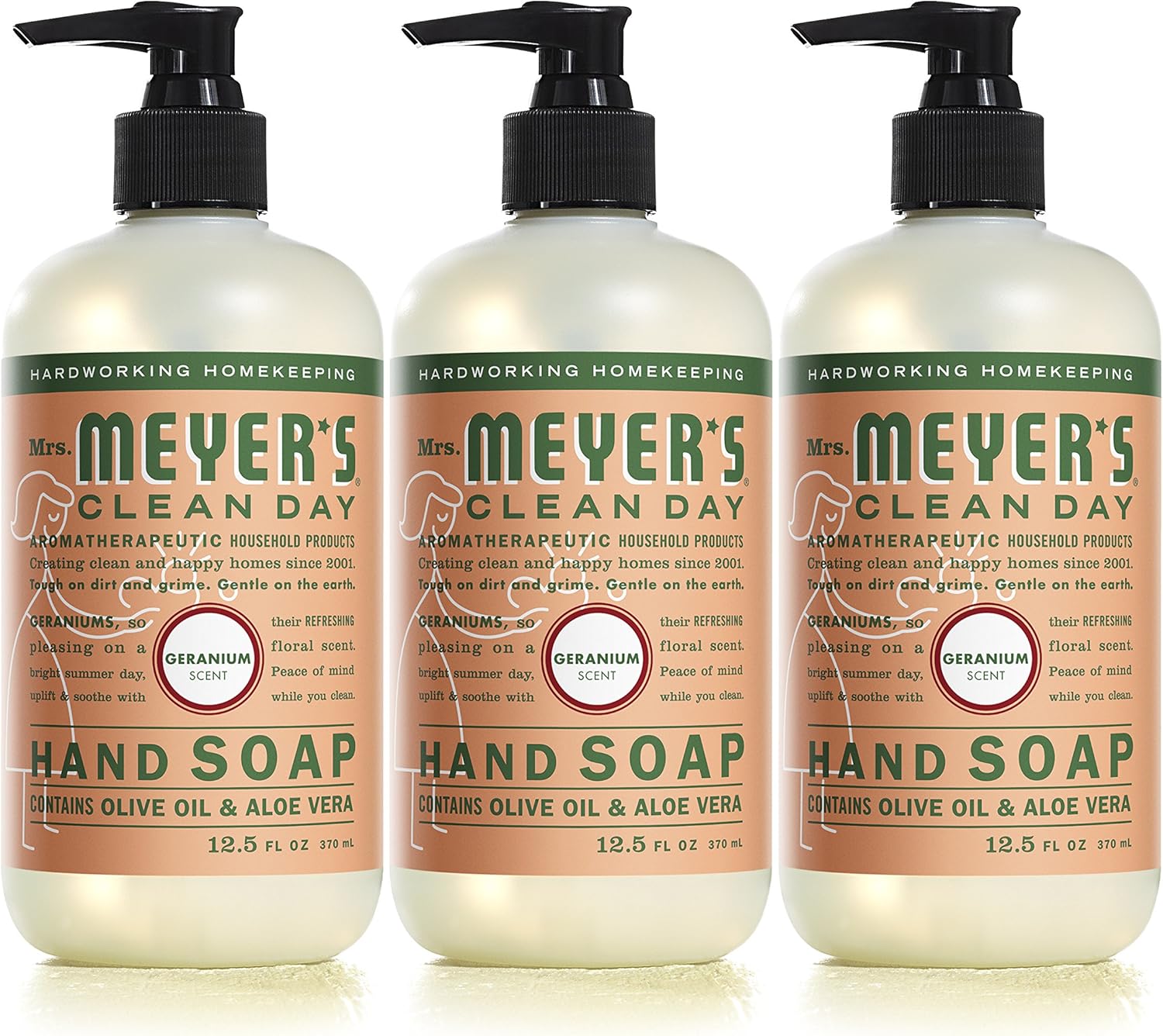 Mrs. Meyer's Clean Day Liquid Hand Soap, Cruelty Free and Biodegradable Hand Wash Made with Essential Oils, Geranium Scent, 12.5 oz - Pack of 3: Health & Personal Care