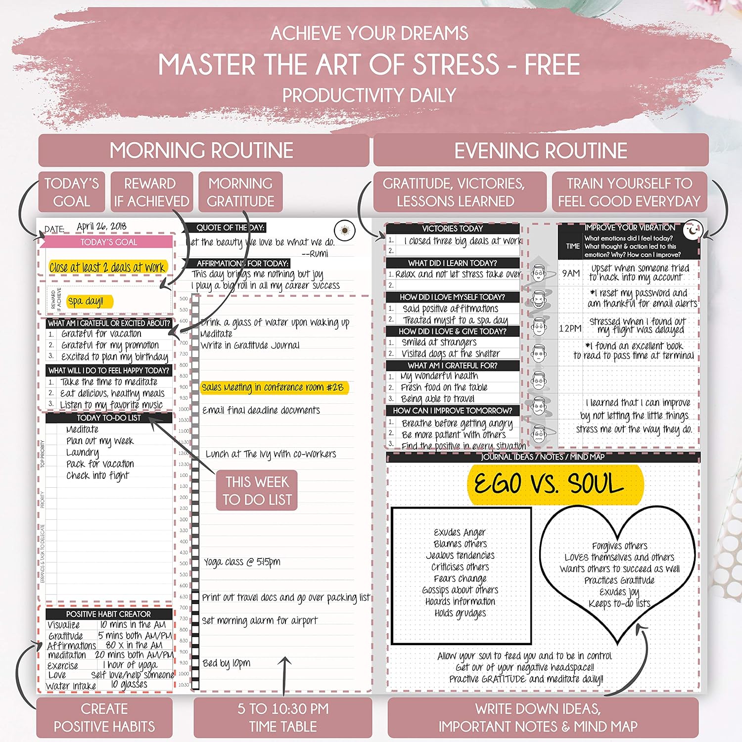 Law Of Attraction Daily Planner Deluxe Day Calendar And Gratitude Journal To Increase Productivity Happiness Time Management Non Dated A5 Hardcover Bonus Stickers Amazon Co Uk Office Products