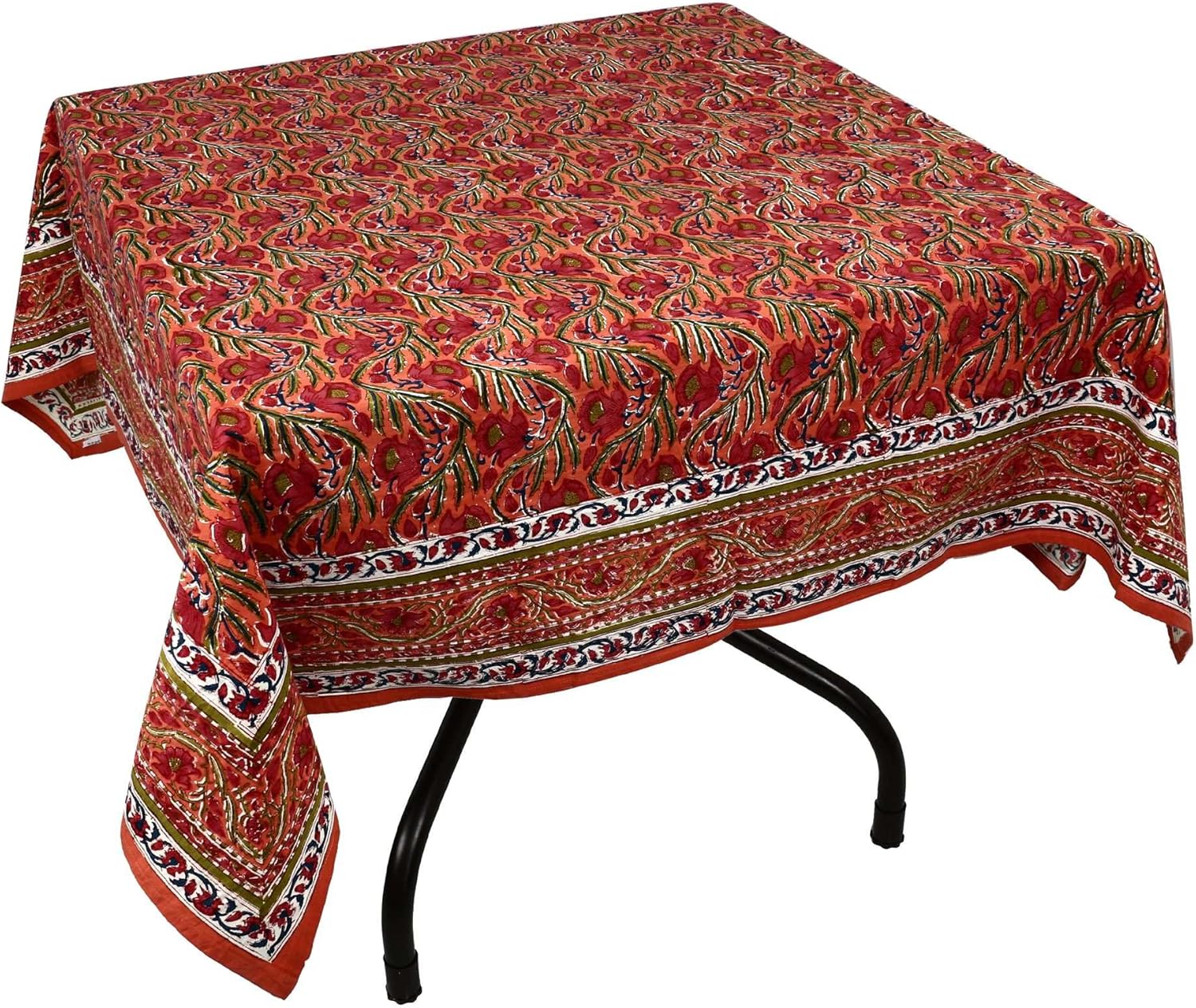 Red Tablecloth Square 54 X 54 Inches 100 Cotton Floral India Kitchen & Dining