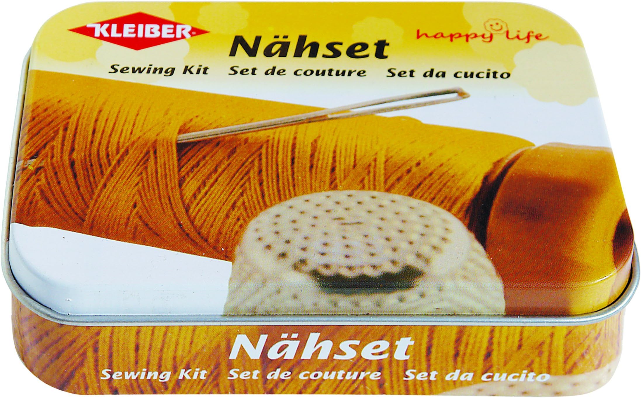 Kleiber Sewing kit in Metal tin, Orange