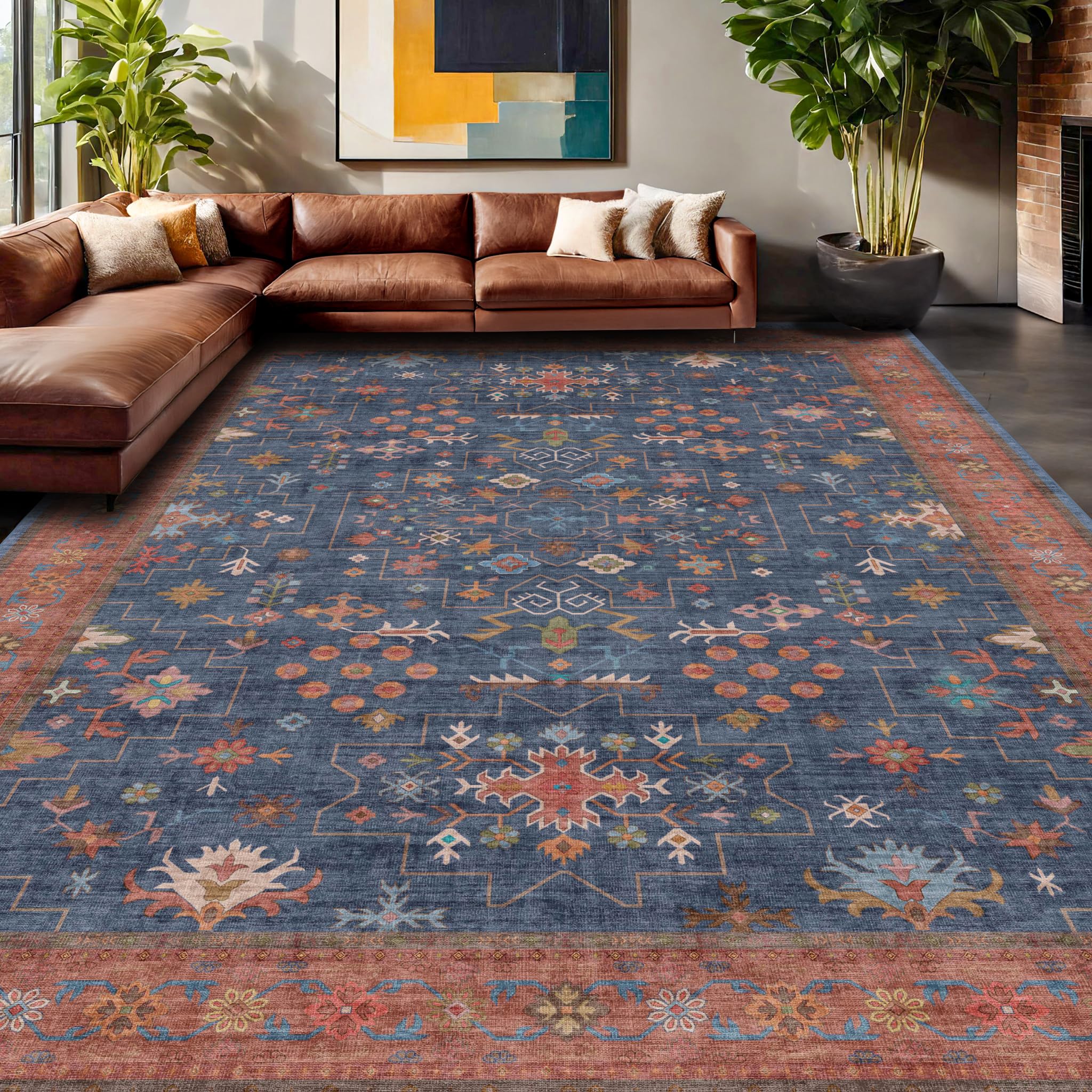 Boho Navy Blue 10x14 Area Rug for Living