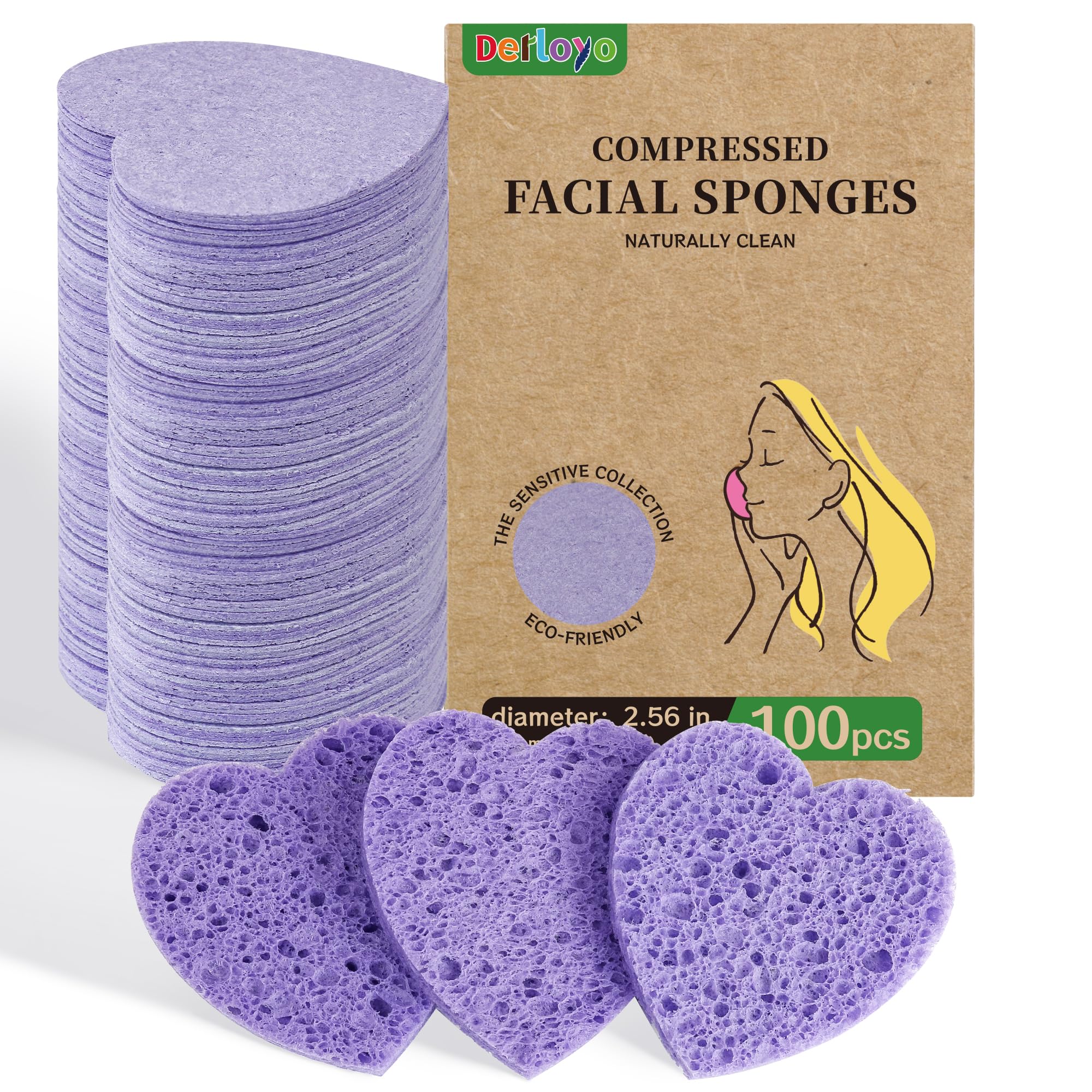 Photo 1 of 100-Count Compressed Facial Sponges, Heart Shape Face Sponge for Cleansing, Natural Cosmetic Spa Sponges for Facial Cleansing, Exfoliating Mask (Purple Heart Sponges)