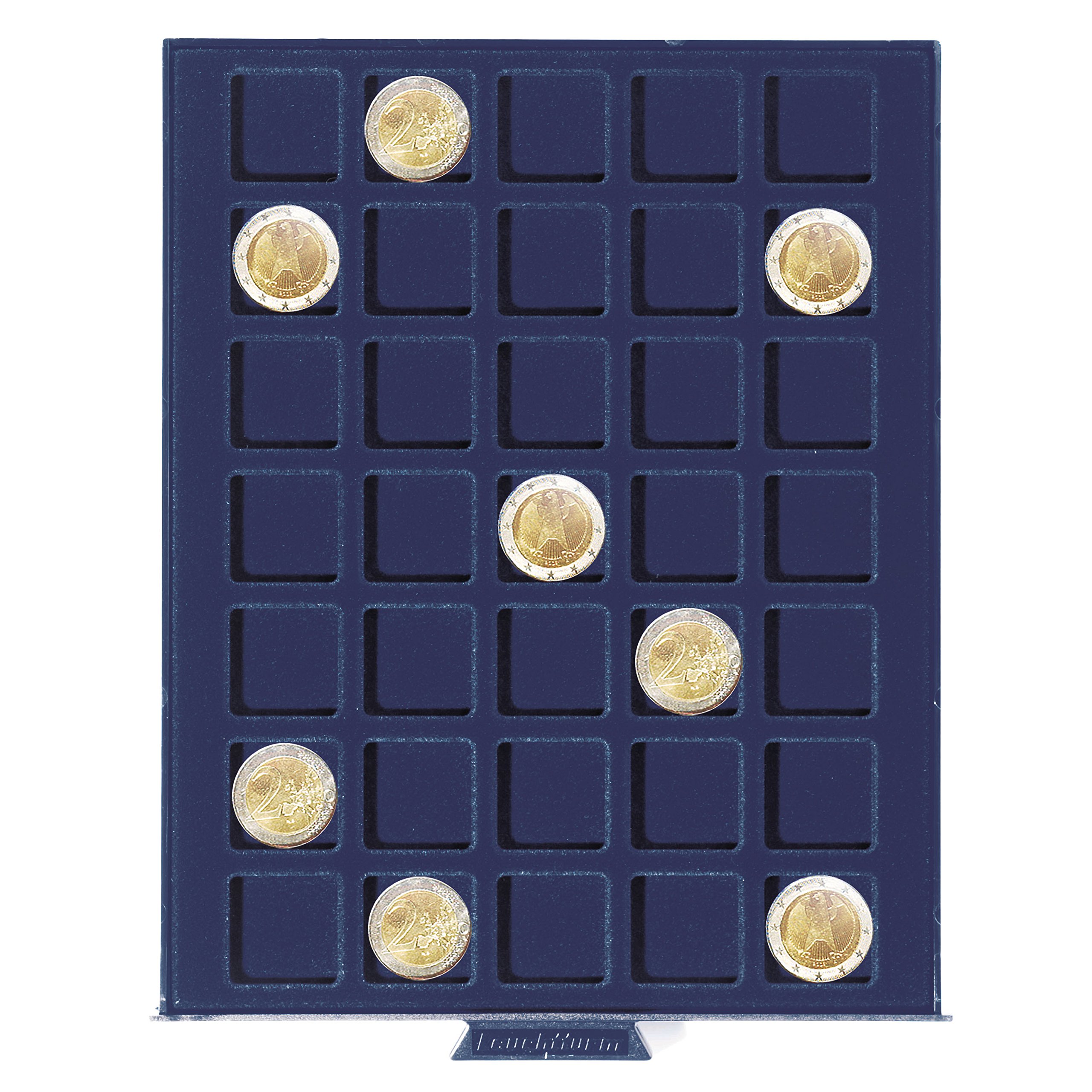 Leuchtturm 302460 Coin Box Smart - 35 square compartments for coins up to 27 mm in diameter - 2 euro coin, German 5 euro coin - blue