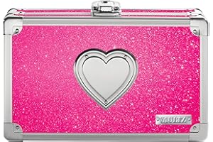 Vaultz Small Lock Box - 8.5 x 5 x 2.5 Inch Mini Safe with Key Lock to Store School Supplies, Money and Medicine - Pink Bling 