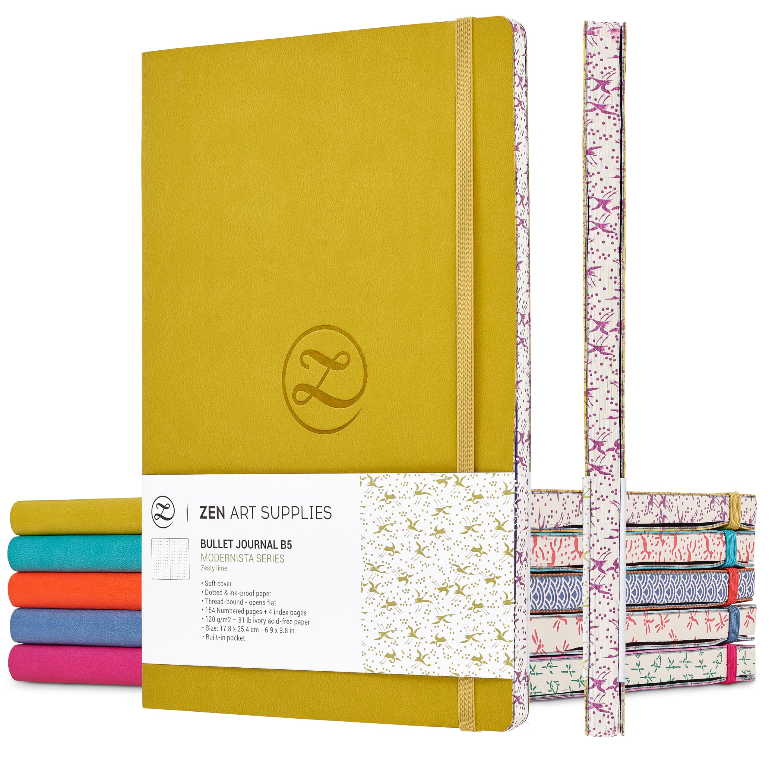 Lay Flat Large B5 Dotted Journal - Enjoy Bullet Journaling with a Soft Cover 7x10-inch, Non-Bleed Thick 120gsm Paper, Dot Journal in Yellow, Japanese Edge Motif - Faux Leather Dot Notebook