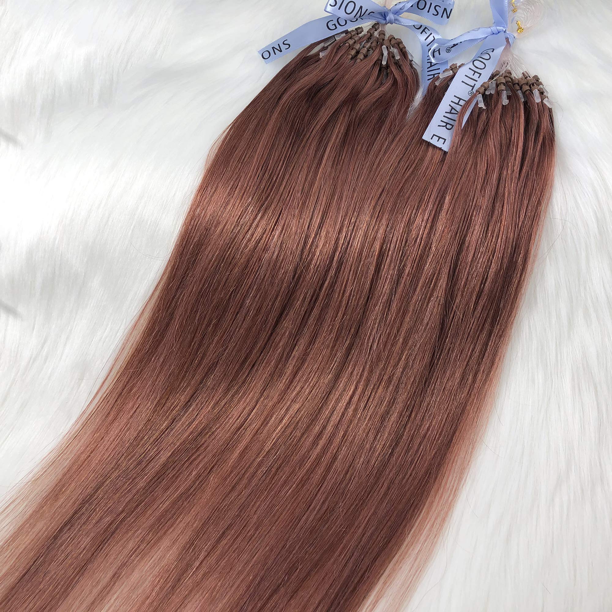 GOOFIT 20" Micro Loop Hair Extensions Real Human Hair Extensions Double Ring Beads - 1g/s 50s/pack - (20" #33 Dark Auburn)