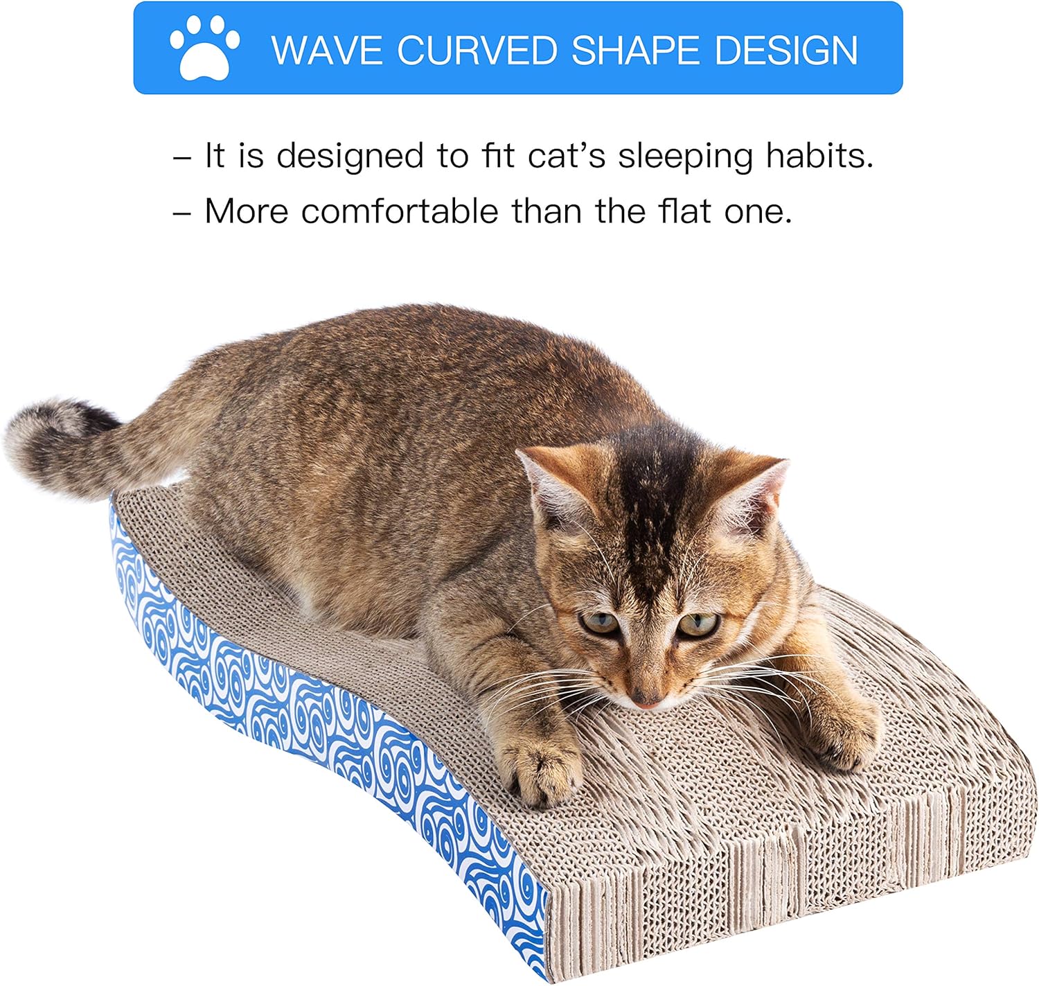Karaseno Cat Scratch Pad, Cat Scratcher Cardboard, Cat Scratching Pad, Unique Double Texture Surface Durable Design, Wave Curved Shape, Reversible, with 100% Organic Catnip (Blue) : Pet Supplies