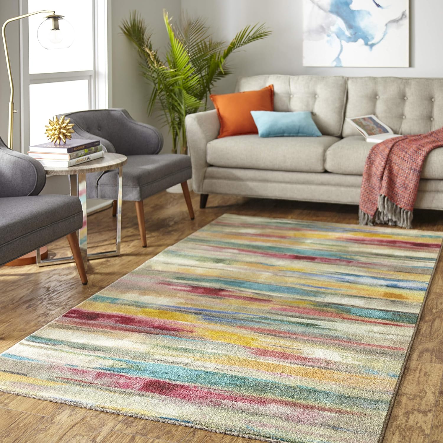 Mohawk Prismatic Area Rug Z0204 A416 Butterscotch/Magenta Smeared Stained 5' x 8' Rectangle