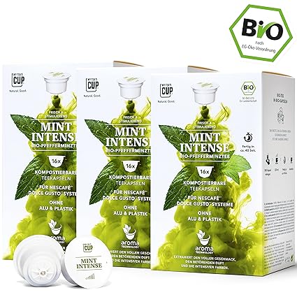 BIO Teekapseln von My-TeaCup | Kompatibel mit Dolce Gusto®*-Maschinen | 100% kompostierbare Kapseln ohne Alu (Pfefferminztee 