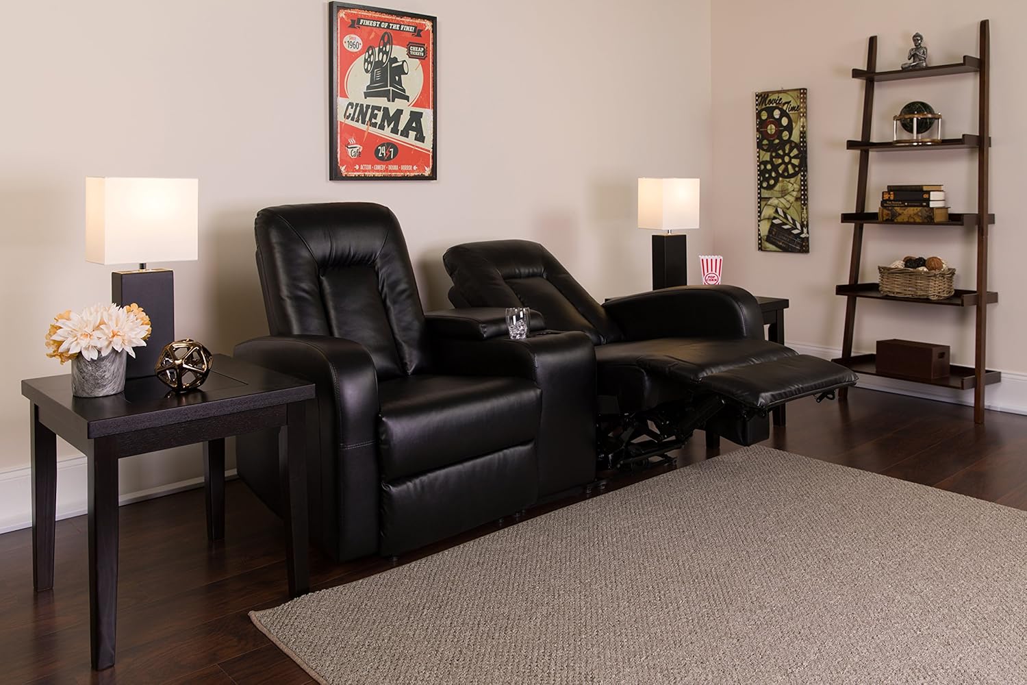 Flash Furniture Eclipse Series 2-Seat Reclining Black LeatherSoft Theater Seating Unit with Cup Holders: Furniture & Decor