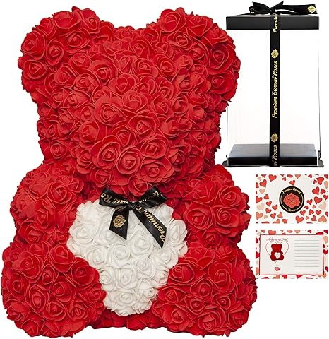 red and white rose bear