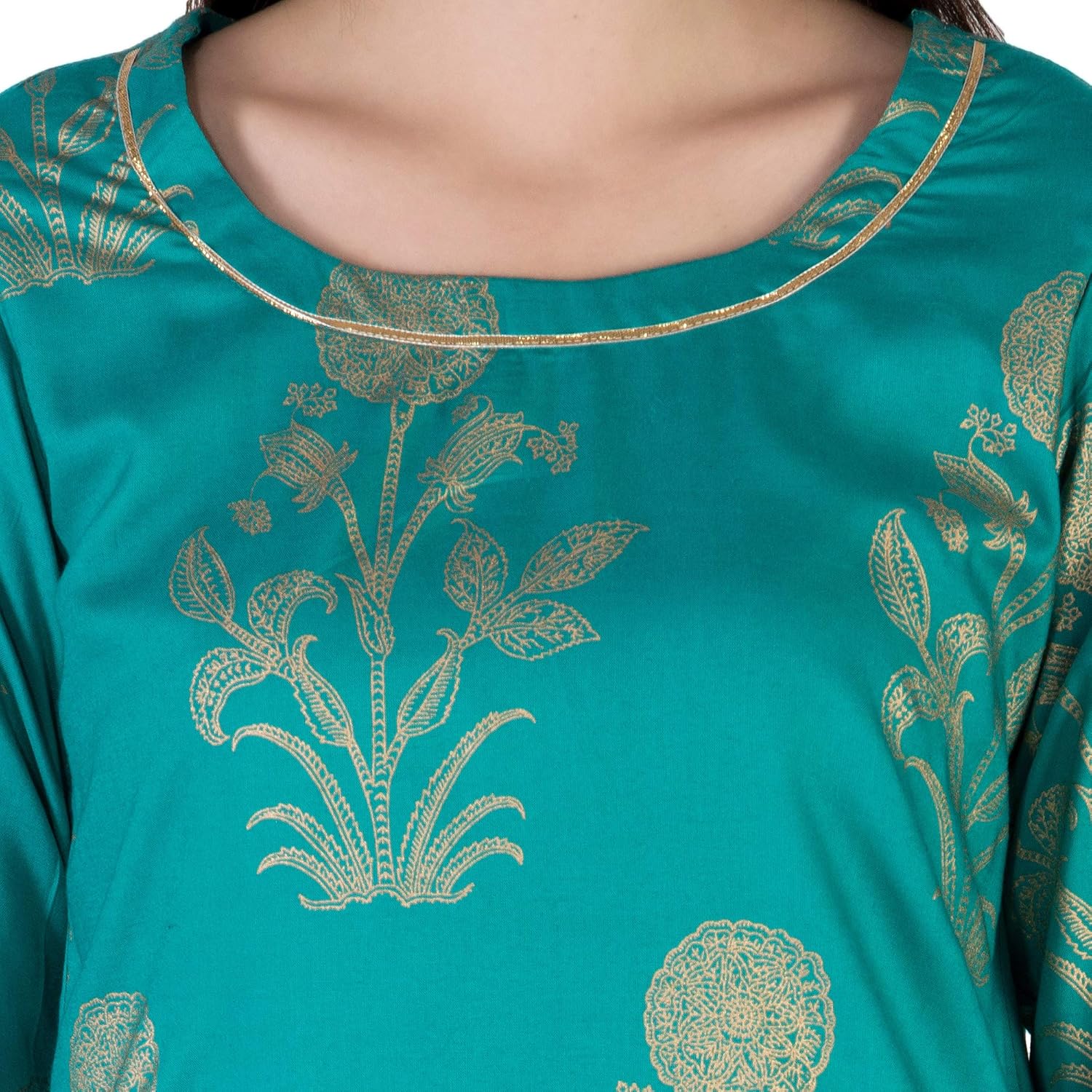 ortange women's rayon gold printed kurta and palazzo with printed dupatta set