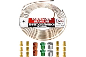 The Stop Shop 25 Feet of 3/16 Inch (4.75 mm) Copper Nickel Brake Line (.028" Wall Thickness) with Fittings