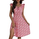 HUHOT Summer Sun Dresses for Women 2025 Adjustable Square Neck Sleeveless Midi Floral Graduation Beach Casaul Sundresses