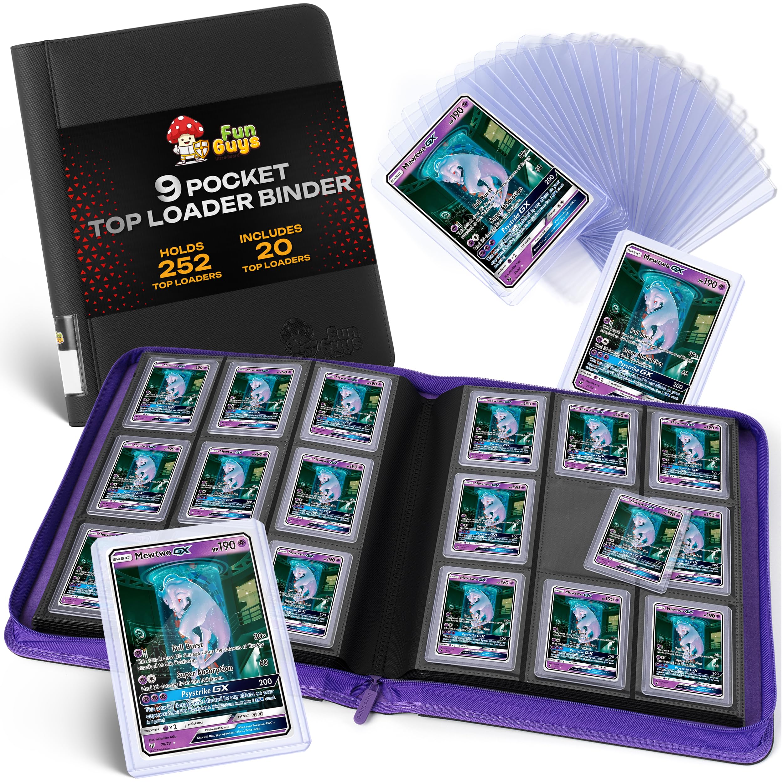 FunGuys Toploader Binder, Trading Card Binder Storage, 252 9 Pocket Top Loader Binder, Card Collection for Yugioh, MTG, TCG, Card Folders for Trading Cards