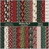 12In Christmas Scrapbooking Paper Pad Decorative Collage Journals Supplies | 24 Sheets Double Sided Red Green Pattern Winter DIY Origami Cardstock Folded Materials Photo Album Gift Wrapping Craft