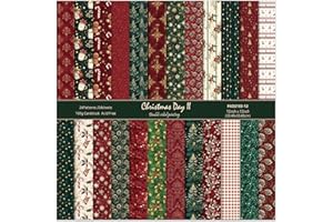 EAMOTOL 12In Christmas Scrapbooking Paper Pad, 24 Sheets Double Sided Red Green Pattern Decorative Collage for Junk Journals DIY Cardstock Folded Materials Photo Album Gift Wrapping Crafts