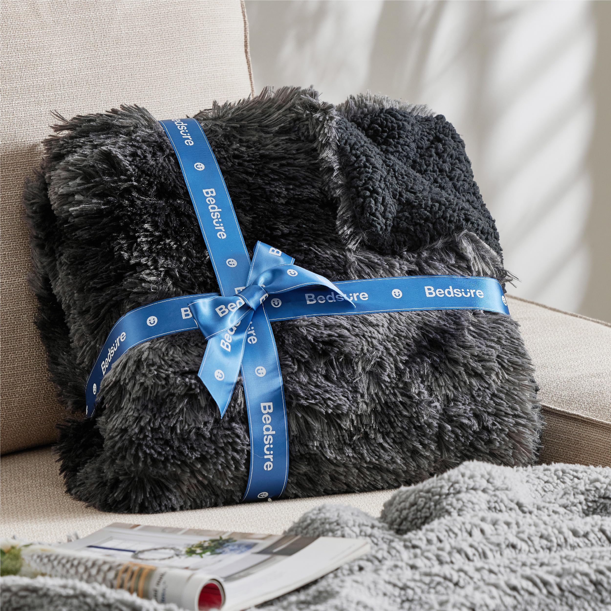 Bedsure GentleSoft Fluffy Tie Dye Black King Size Blanket for Bed, Thick Soft Sherpa Faux Fur Fleece Bedding Fuzzy Plush Winter Warm Heavy Large King Blanket, Cozy Black Gifts for Men Women, 108x90