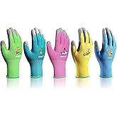 KDK 5 Pairs Kids Gardening Gloves Yard Work Gloves Children Soft Safety Rubber Coated Glove for Toddlers Youth Girls Boys Children (9-12yr L)