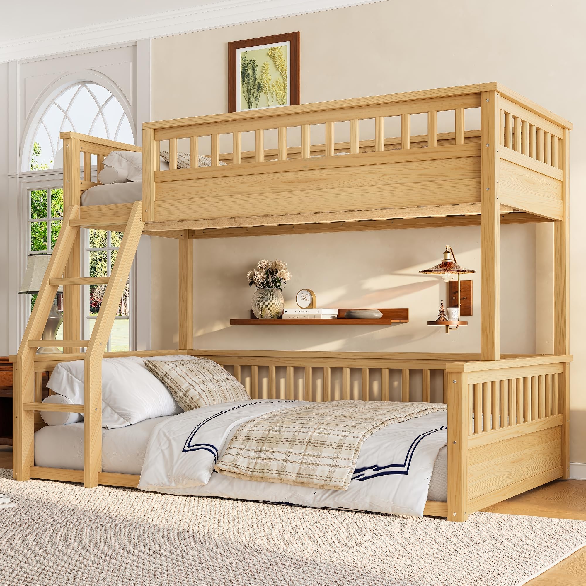 Photo 1 of ** notes** Bellemave Twin Over Full Bunk Bed for Kids/Adults,Floor Bunk Beds with Inclined Ladder,Solid Wood Low Bunk Bed for Teens,Girls,Boys,Detachable,Natural