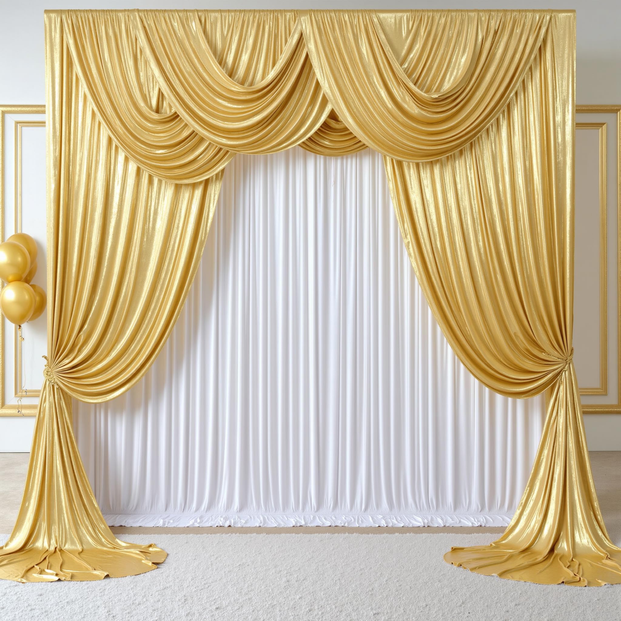 Photo 1 of PartyVillage 10x10FT Gold Sequin Backdrop Curtain -2 Panels 5x10FT Wrinkle Free Shimmer Back Drop Cloth, Glitter Backdrop Drapes for Photography, Birthday, Wedding, Graduation Background