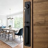 NEWBANG Front Door Handle and Deadbolt Set Reversible | Matte Black Finish for Left and Right Handed, adjustable hole space and backset