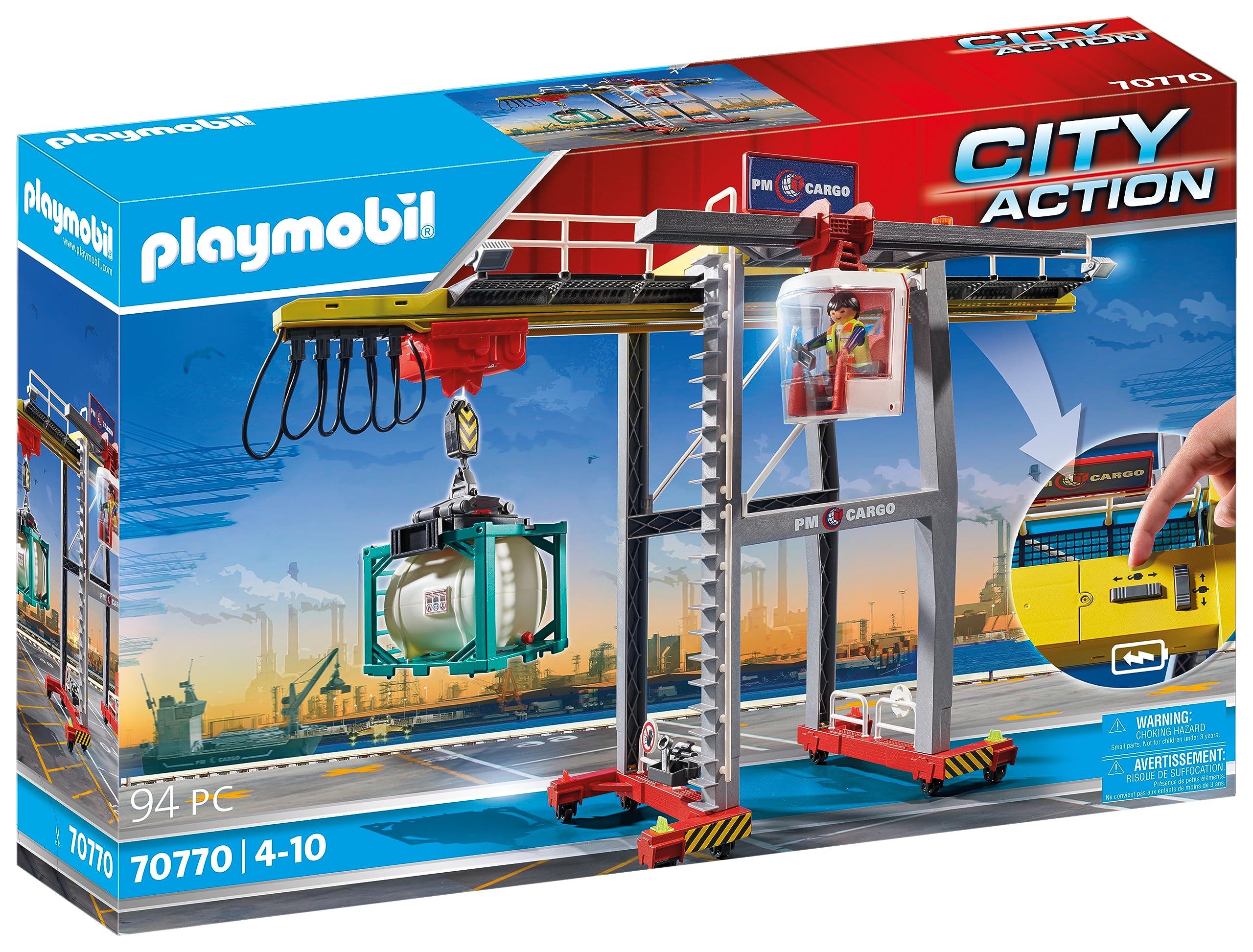 Playmobil City Action 70770 Electric Cargo Crane with Container, Built-in Motor, for Children Ages 4+