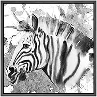 SIGNWIN Framed Canvas Wall Art Zebra Ink Drawing Animals Wildlife Watercolor Expressionism Farmhouse/Country Portrait Dramatic Black and White for Living Room, Bedroom, Office - 16x16 inches