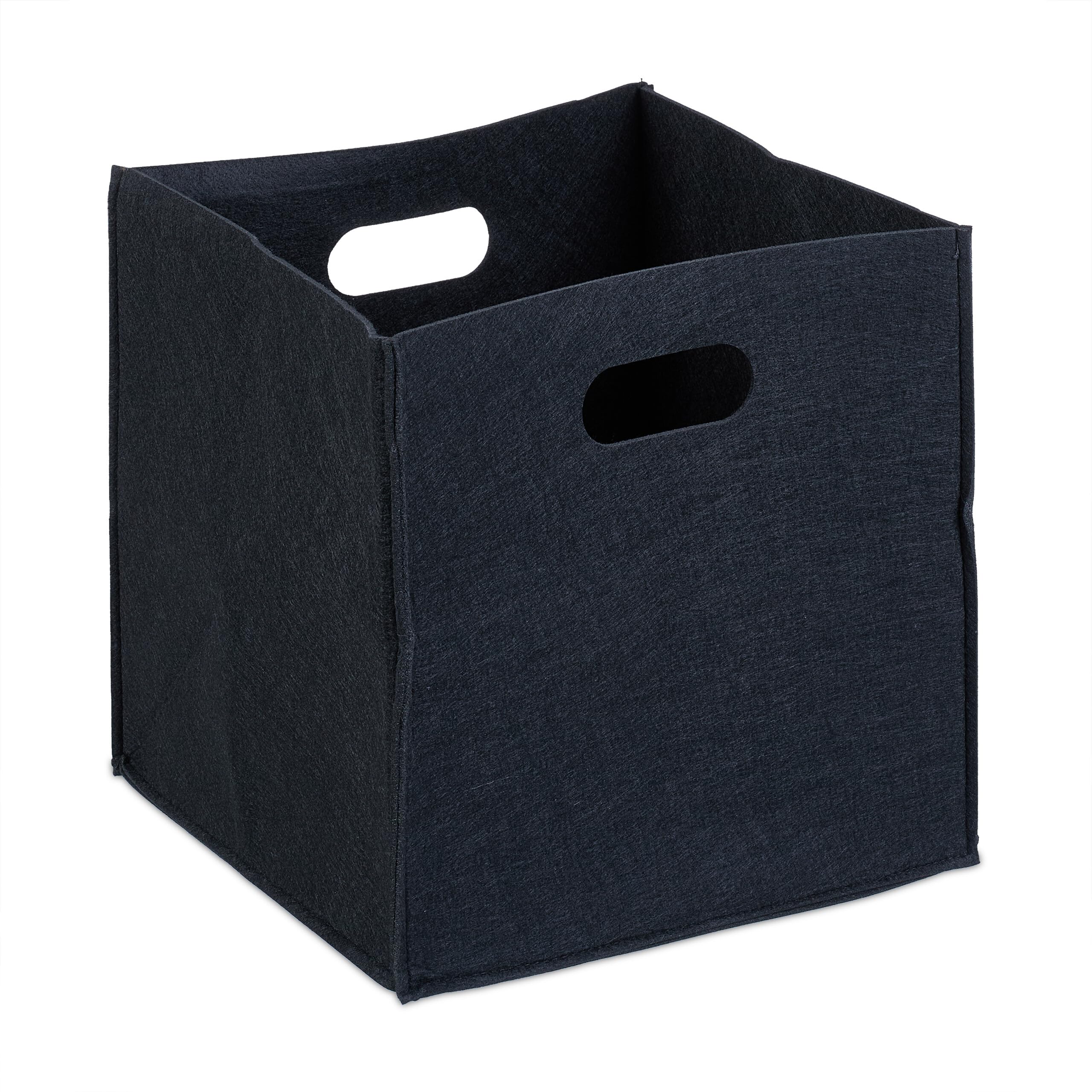 Relaxdays Square Felt Basket, HxWxD: 30 x 30 x 30 cm, Foldable, with 2 Handles, Shopping Bin, Black